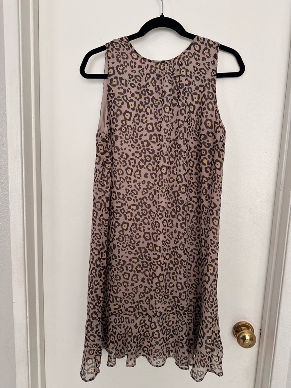 LOFT Taupe and Brown Leopard-Print Sleeveless Shift Dress